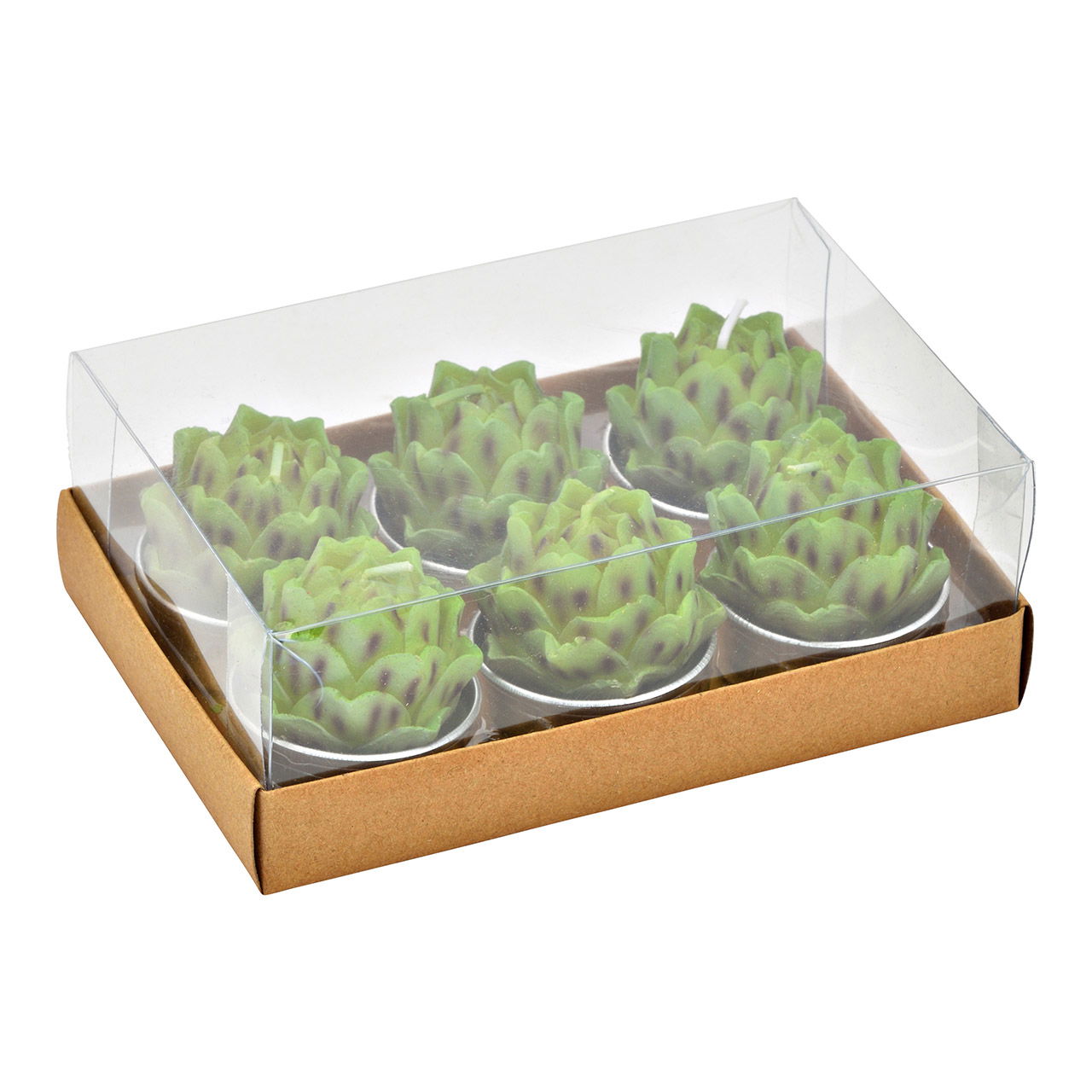 Wax tea light artichoke, set of 6, green (W/H/D) 13x6x9cm/4x5x4cm