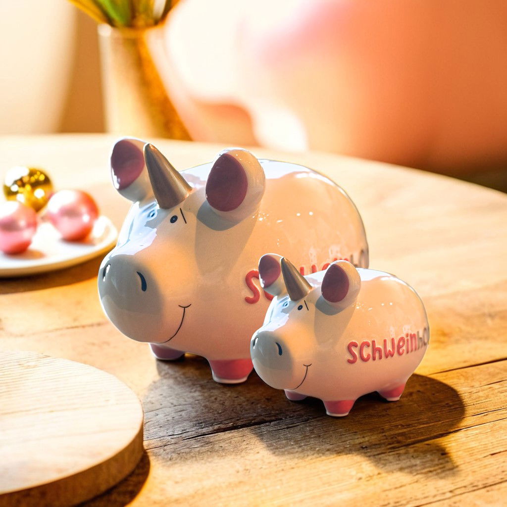 Spardose KCG Mittelschwein, Schweinhorn aus Keramik weiß (B/H/T) 17x15x15cm Tier, Säugetier, Schwein, Sparschwein