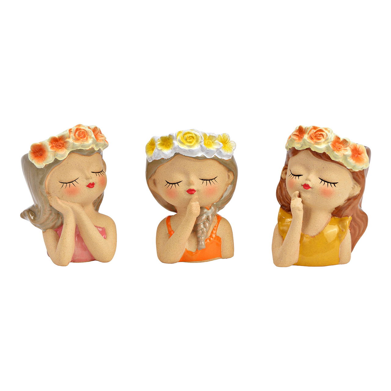 Flower pot flower girl made of stoneware 2-fold, beige/yellow/pink/apricot (W/H/D) 6x9x6cm