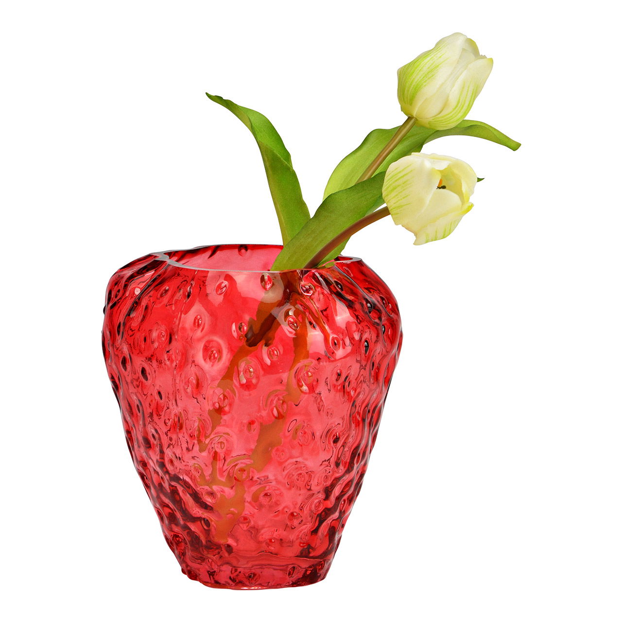 Vase fraise en verre, rouge (L/H/P) 15x16x15cm