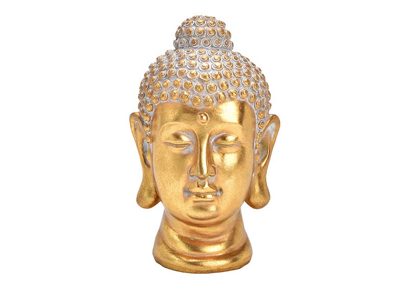 Buddha head made of poly gold (W/H/D) 12x20x12cm