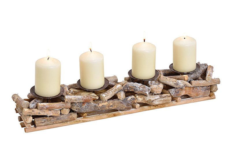 Candle holder, advent decoration, wood, metal, 50x9x10cm