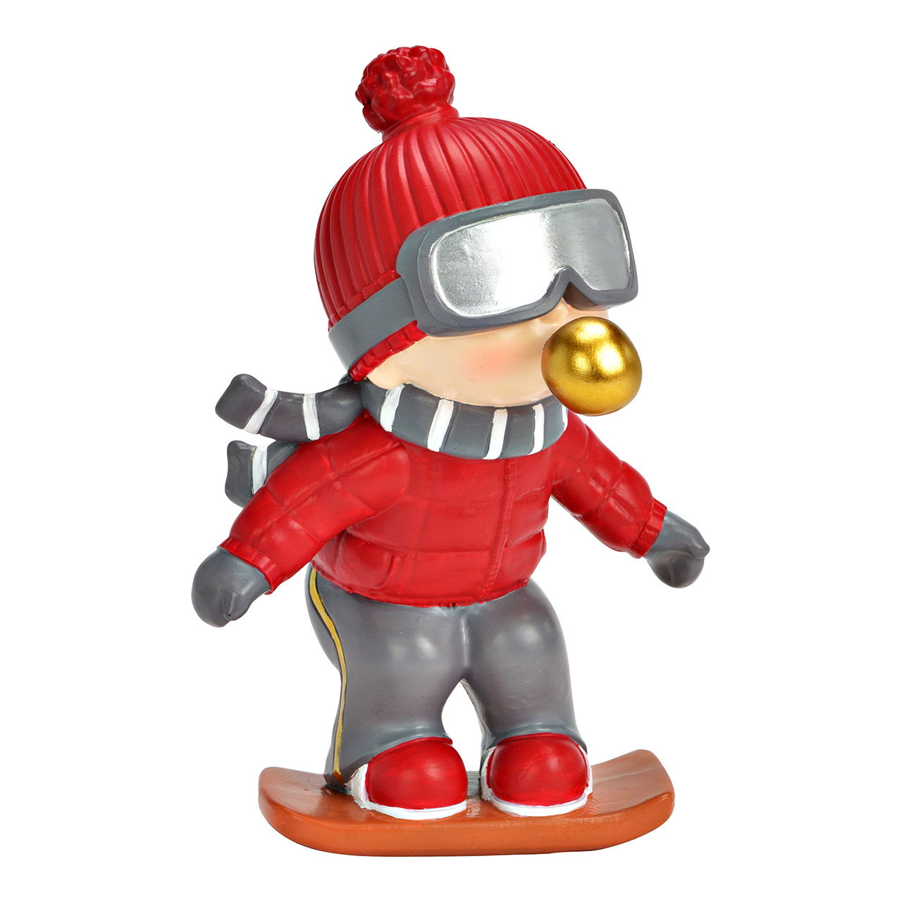 Child on skis with chewing gum bubble made of poly, red/grey (W/H/D) 12x18x10cm Figur, Spielzeug