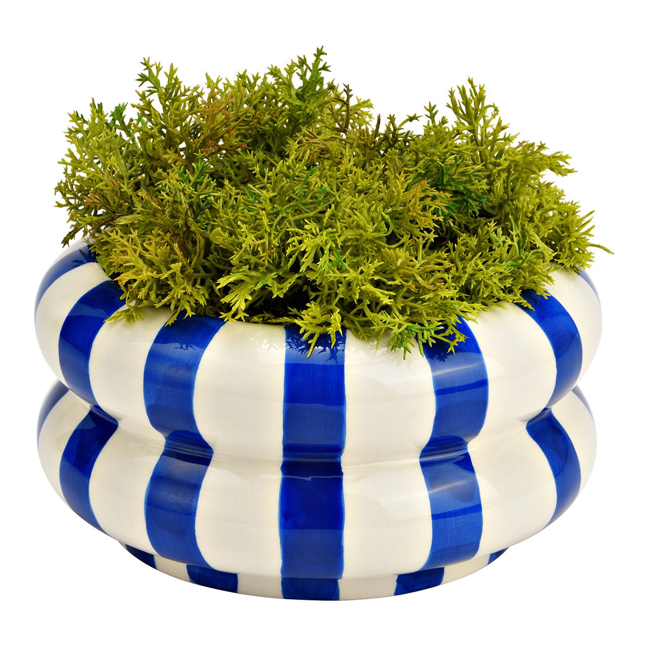 Gestreepte keramische bloempot blauw/wit (B/H/D) 15x8x15cm