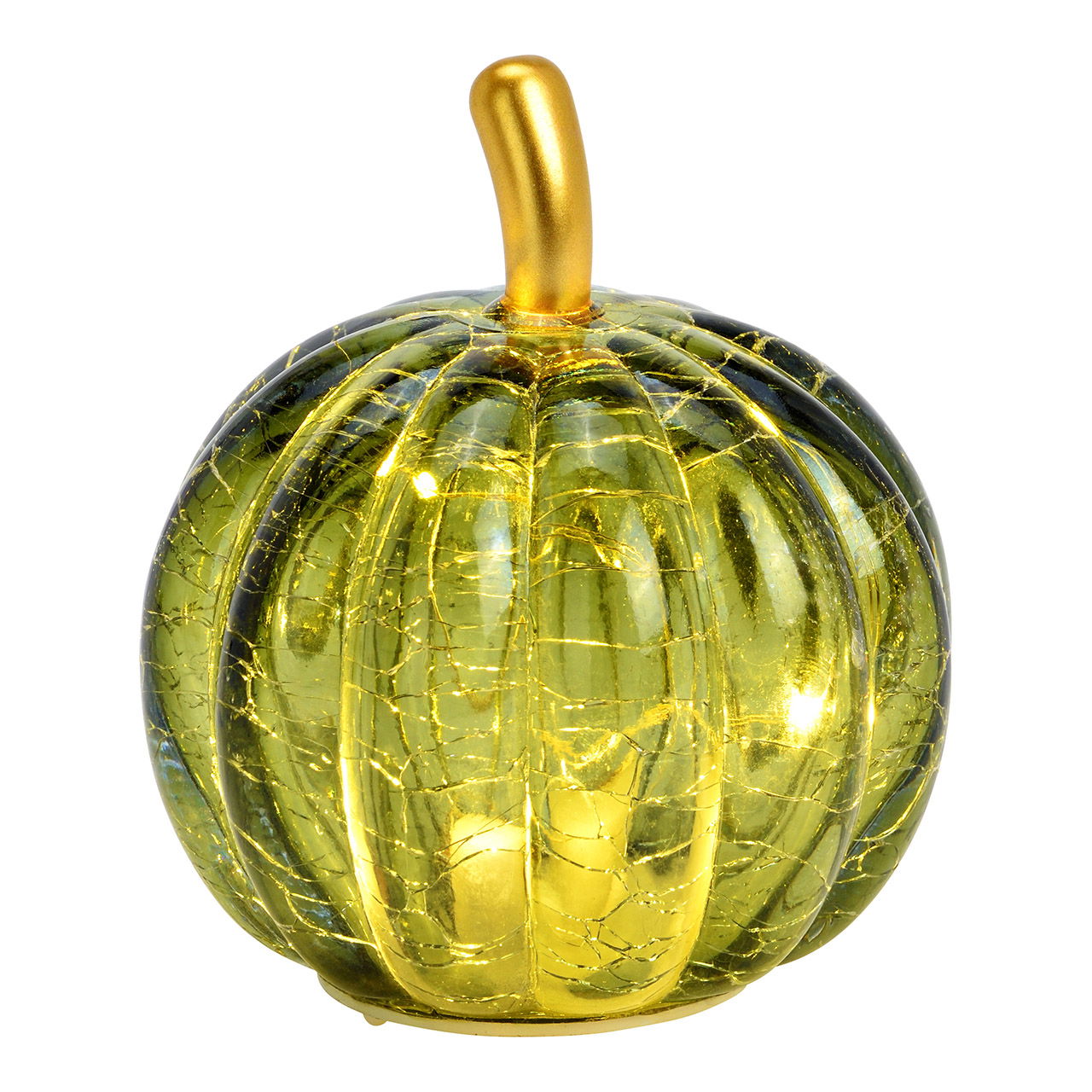 Calabaza decorativa con 5 LEDs con temporizador 6/18 de cristal, verde oscuro (A/A/A) 7x9x7cm Funcionamiento a pilas 3xLR44 no incluidas