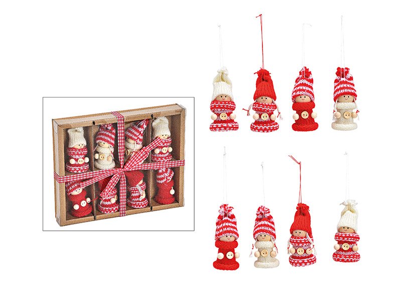 Set de suspensions Enfant d'hiver 4x7x3cm en textile Rouge, blanc Set de 8, (L/H/P) 20x16x3cm