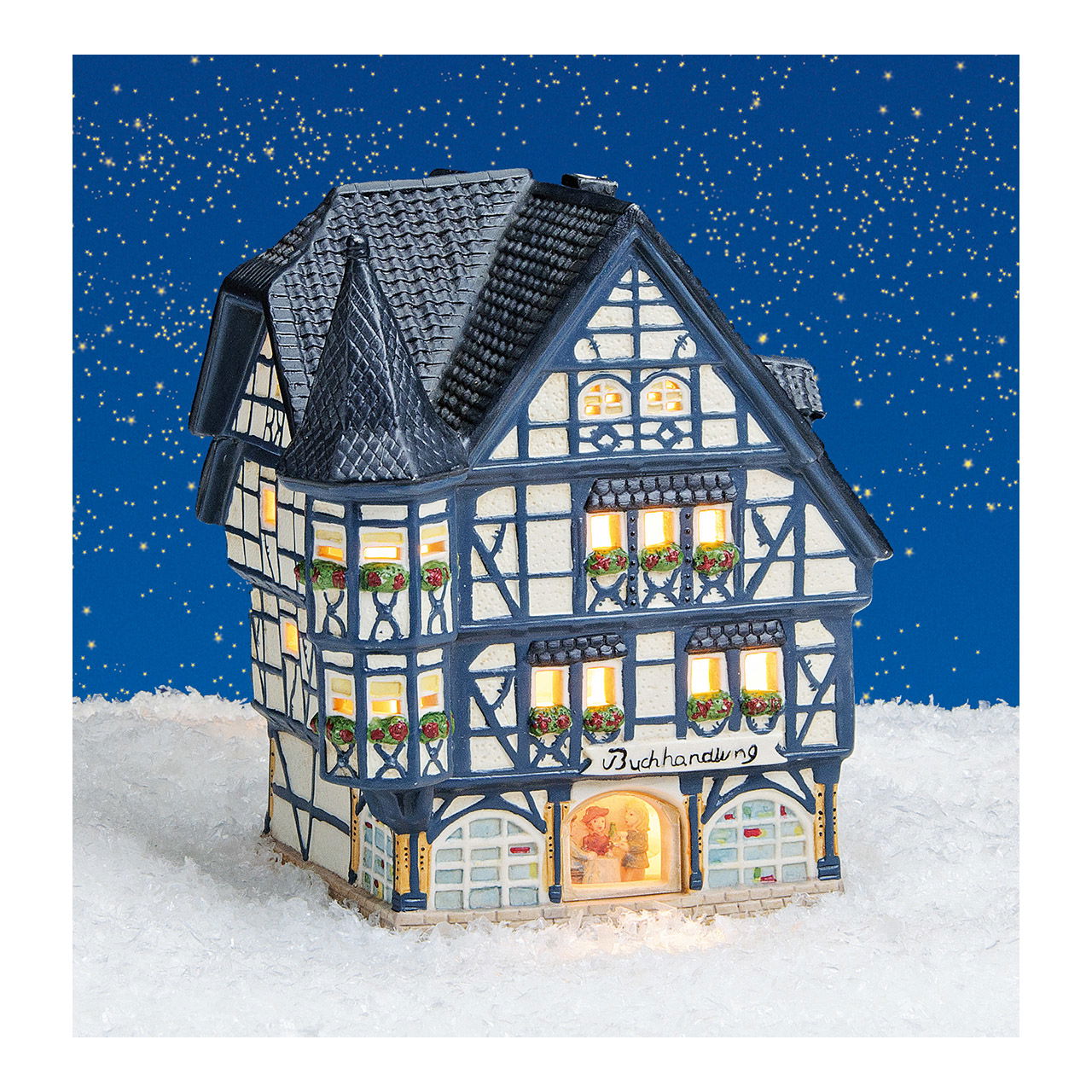 Wurm Lichthaus "Buchhandlung" mit Glasscheibe aus Porzellan, Blau/Weiß (B/H/T) 15x15x17cm Wurm Lichthaus "Buchhandlung" mit Glasscheibe aus Porzellan, Blau/Weiß (B/H/T) 15x15x17cm