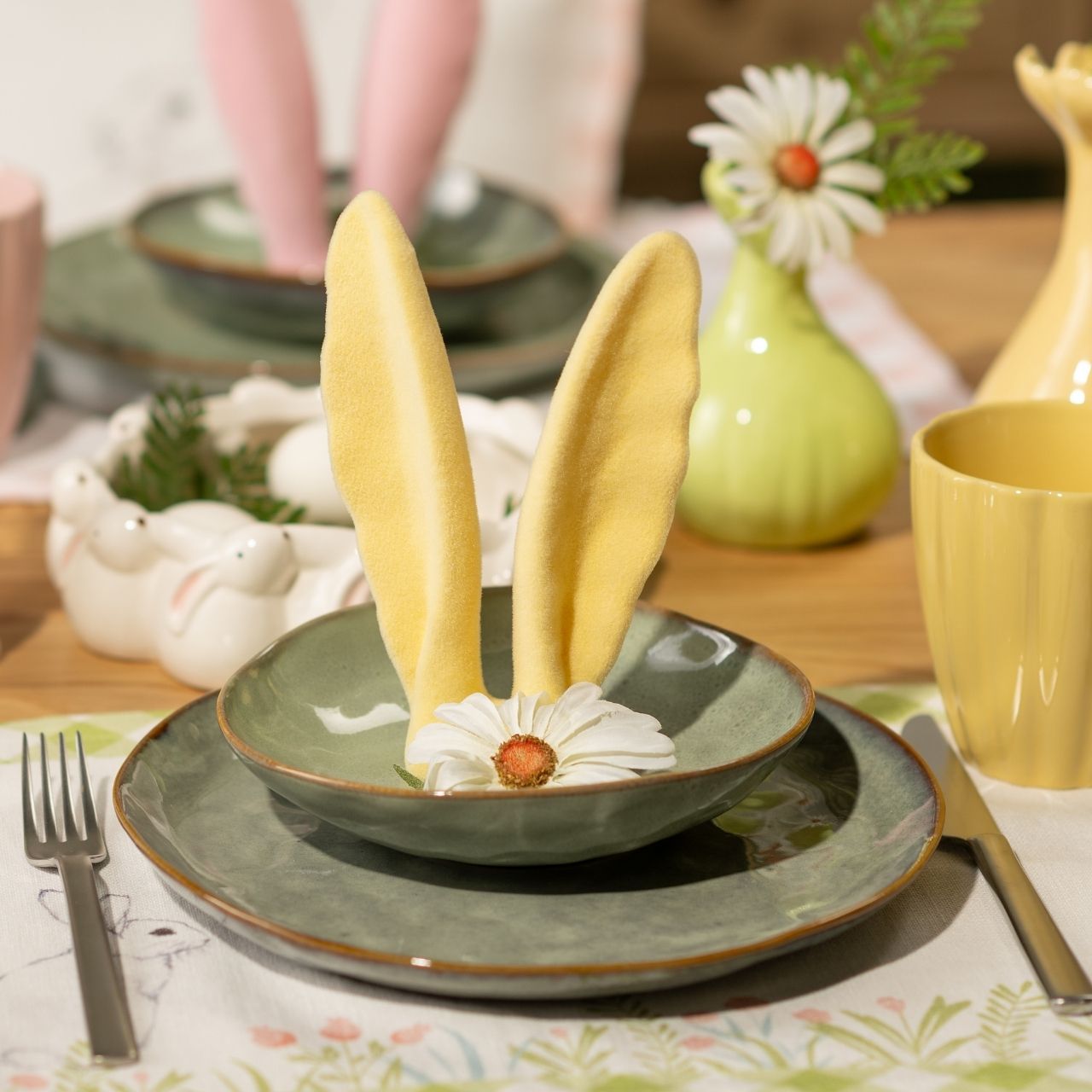 Assiette en faïence Vert (L/H/P) 26x2x26cm Präsentation des Essens, Mahlzeit, Teller, Besteck, Gericht