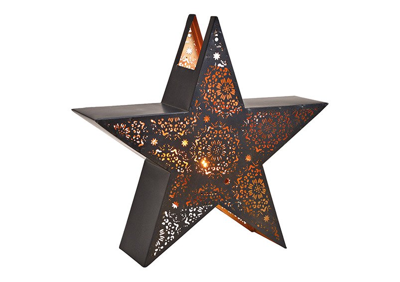Windlight star metal black 36x35x10cm