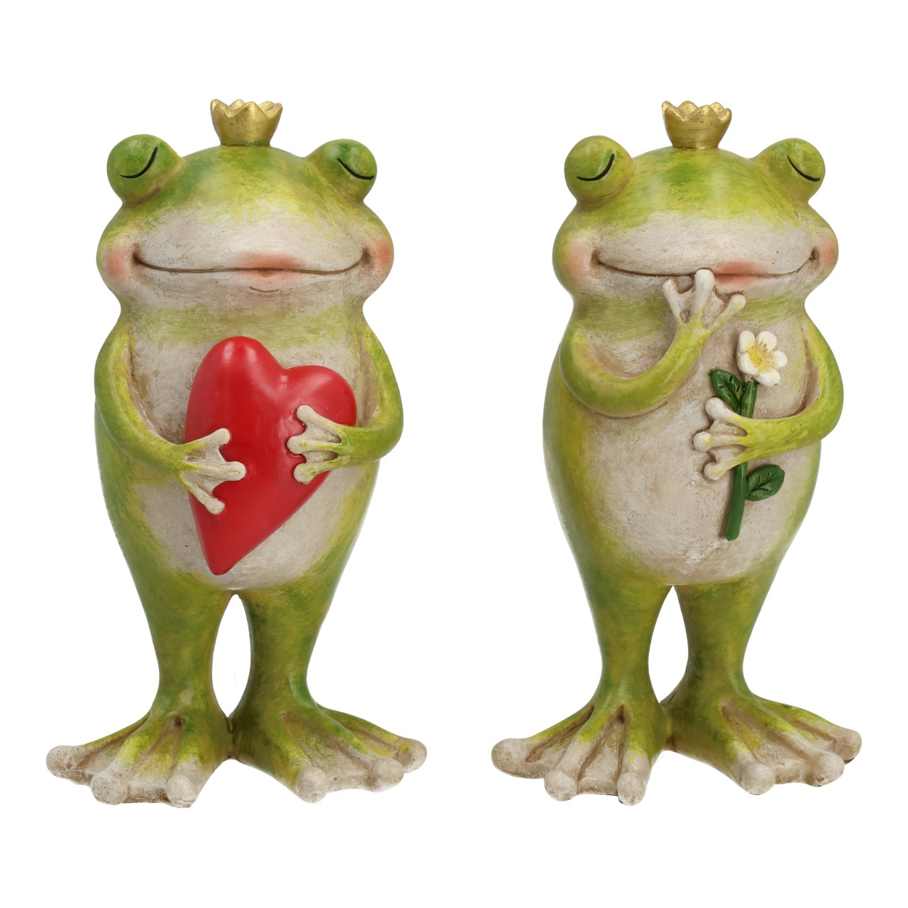 Rana con cuore/fiori in polietilene verde, assortimento doppio (L/A/P) 9x16x8 cm Kerlchen, Frosch, Herz, Blume, Königskrone