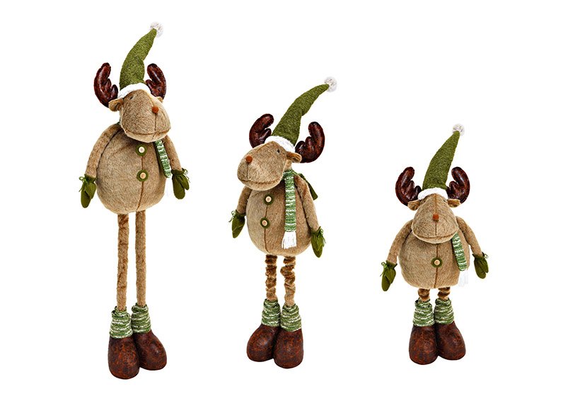 Elk with telescopic legs made of textile brown, green (w / h / d) 36x88/132x32cm