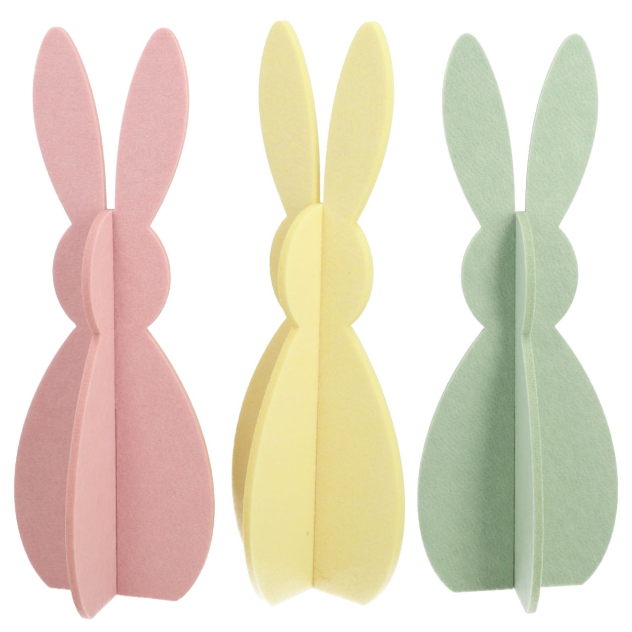 Hase aus Filz Gelb 3-fach sortiert (B/H/T) 18x50x18cm Hasenform, Schaumstoff-Dekoration, Pastellfarben, Tafeldekoration, Hasenkntformen