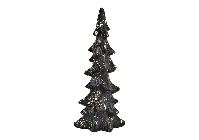 Dennenboom, gemaakt van klei Zwart, goud (w/h/d) 10x24x8cm