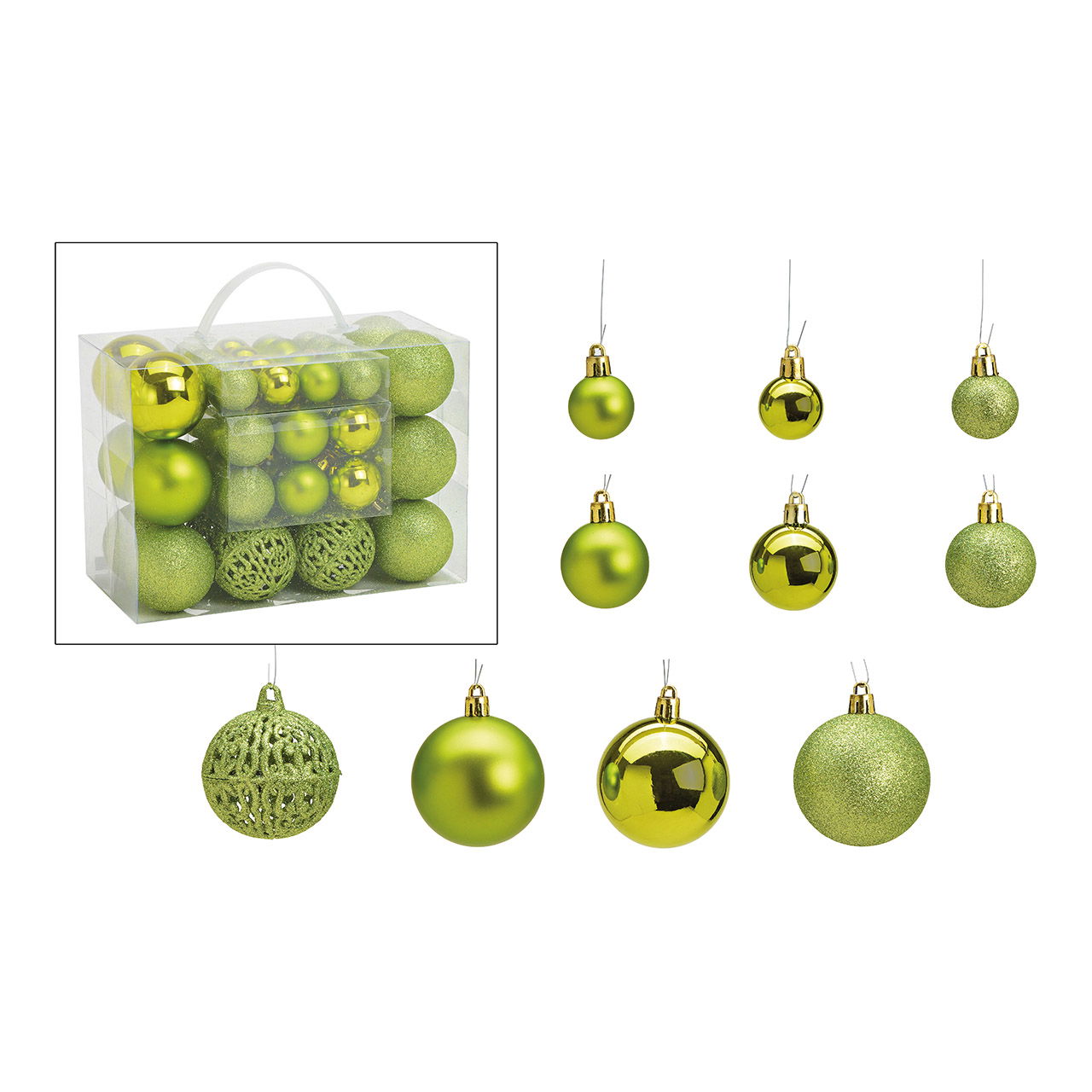 Set de boules de Noël en plastique Vert Set de 50, (L/H/P) 23x18x12cm Ø3/4/6cm