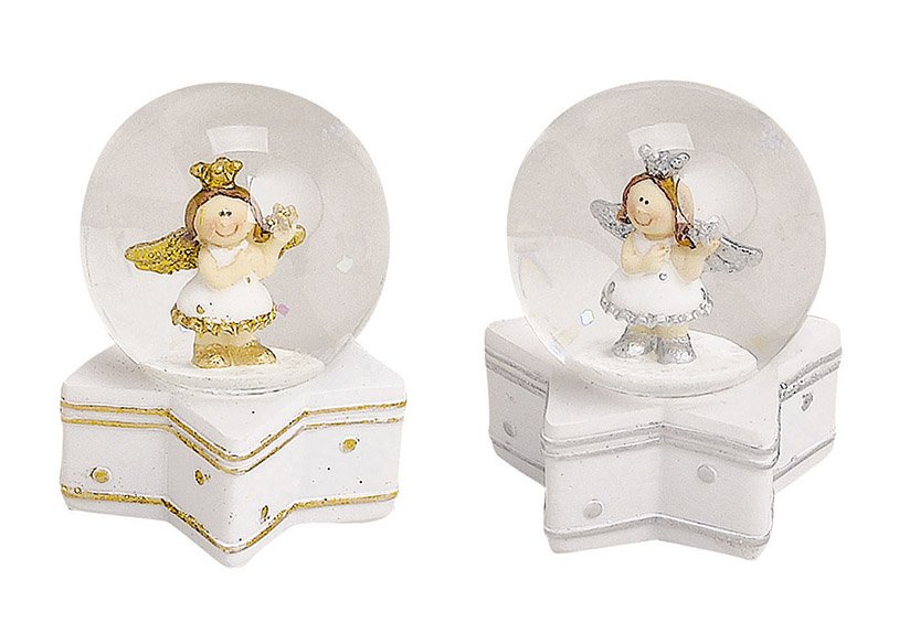 Waterball angel gold/silver polyresin 2-assorted 6cm