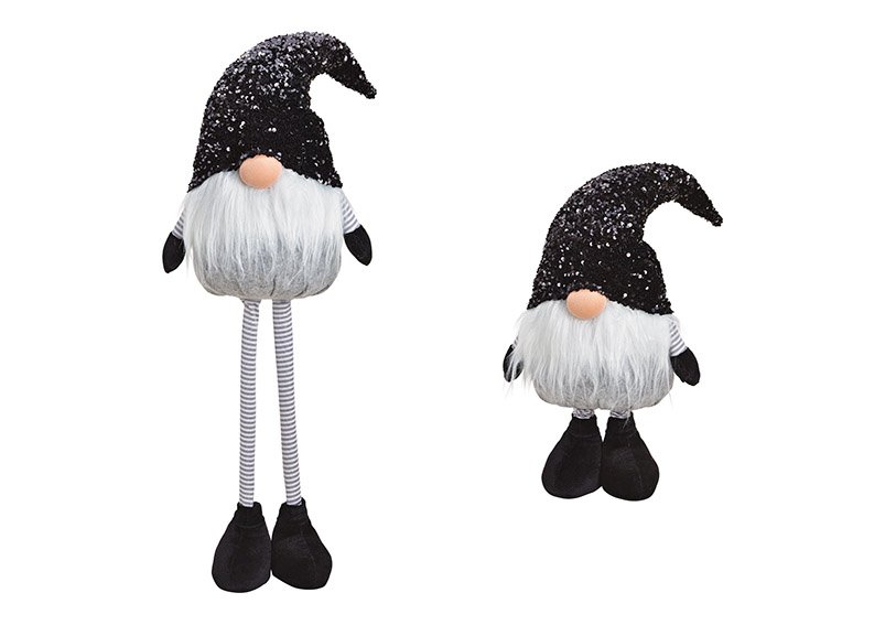 Gnome with telescopic legs made of textile gray, black (w / h / d) 27x68 / 103x17cm