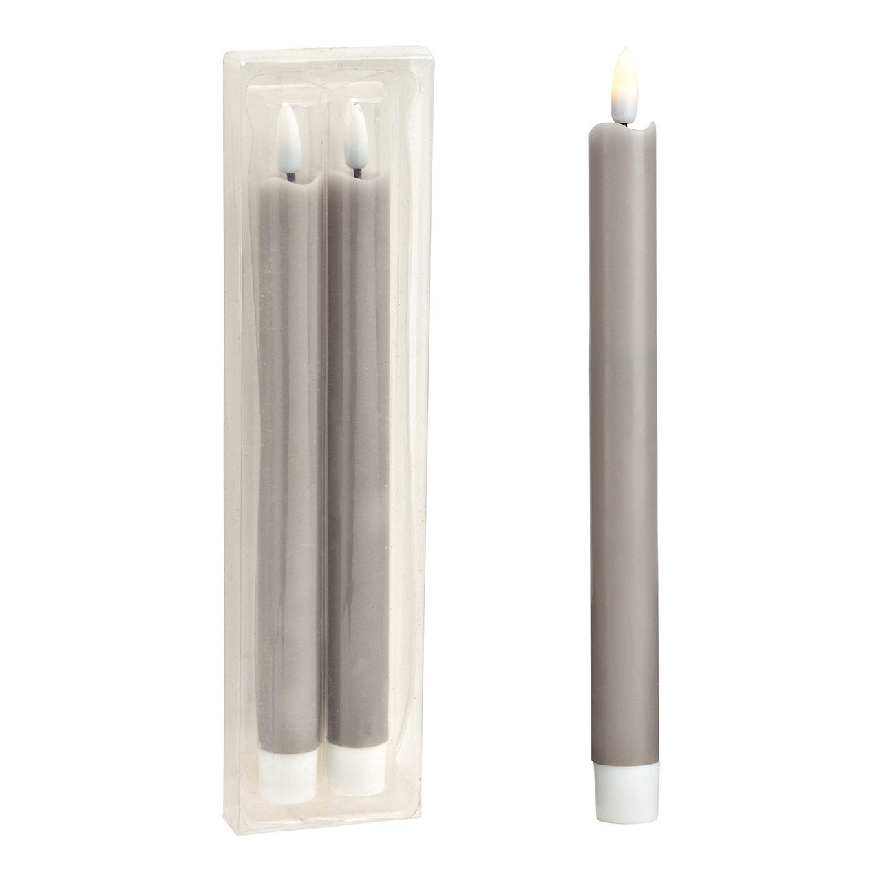 Lot de 2 bougies LED, en cire grise (L/H/P) 2x23x2cm