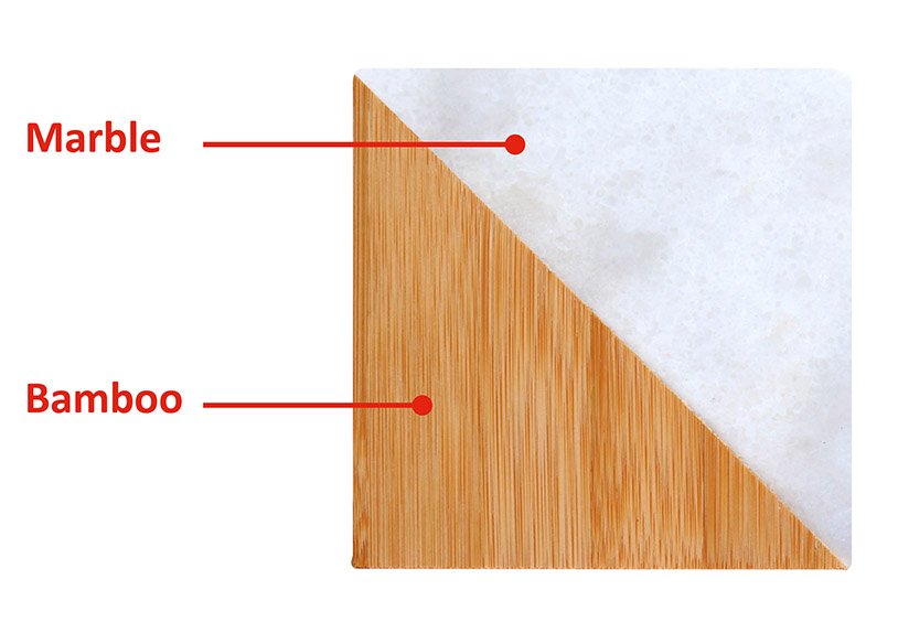 Onderzetter van bamboe/marmer, natuur 2-voudig, (B/H/D) 10x10x1cm