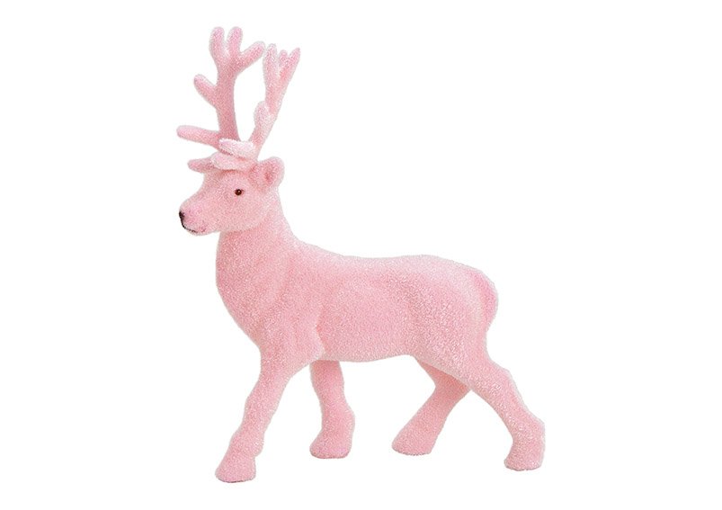 Deer flocked plastic pink, 15x21x4cm