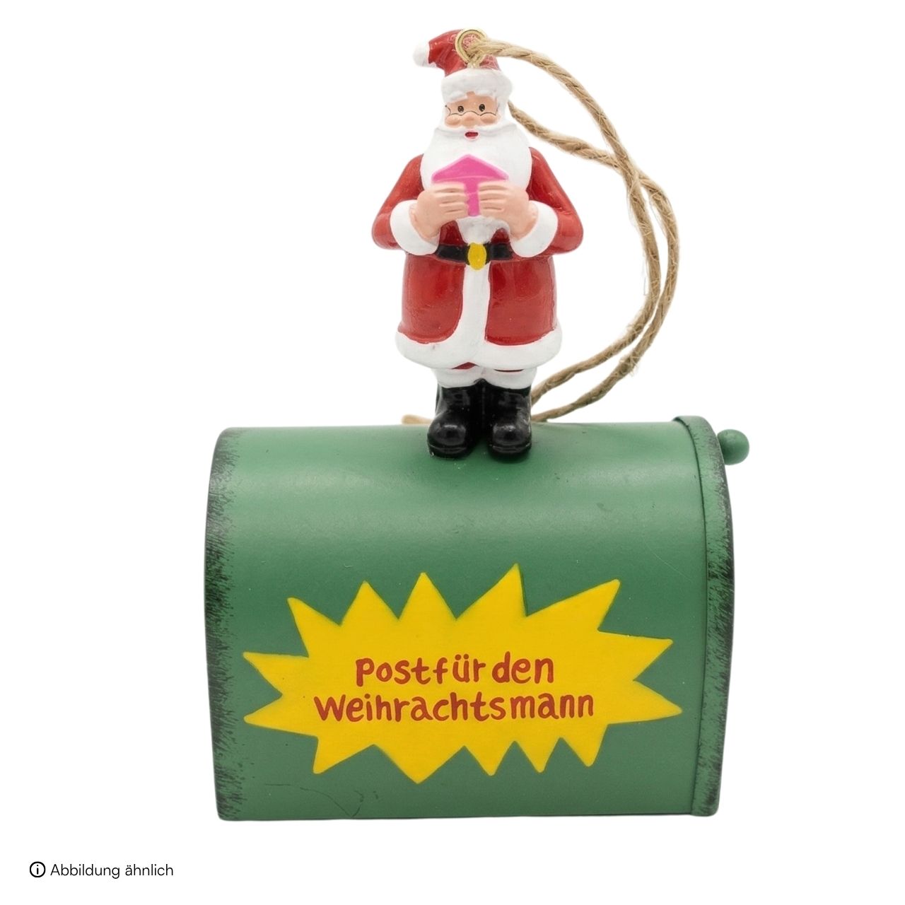 WUCK_Hänger Briefkasten Weihnachtsmann aus Metall Grün (B/H/T) 8x11x5cm Weihnachtsfigur, Sankt Nikolaus, Briefkasten, Post, Dekoration, Weihnachtsmann, Briefkasten, Spardose, Holz, Grün