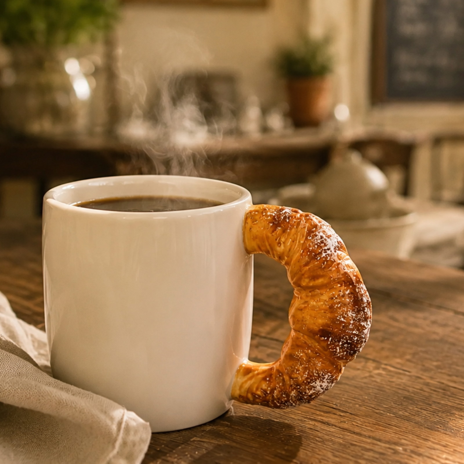 Kaffeebecher, Tassenhalter, Croissant-Griff, Keramiktasse, heiße Getränke