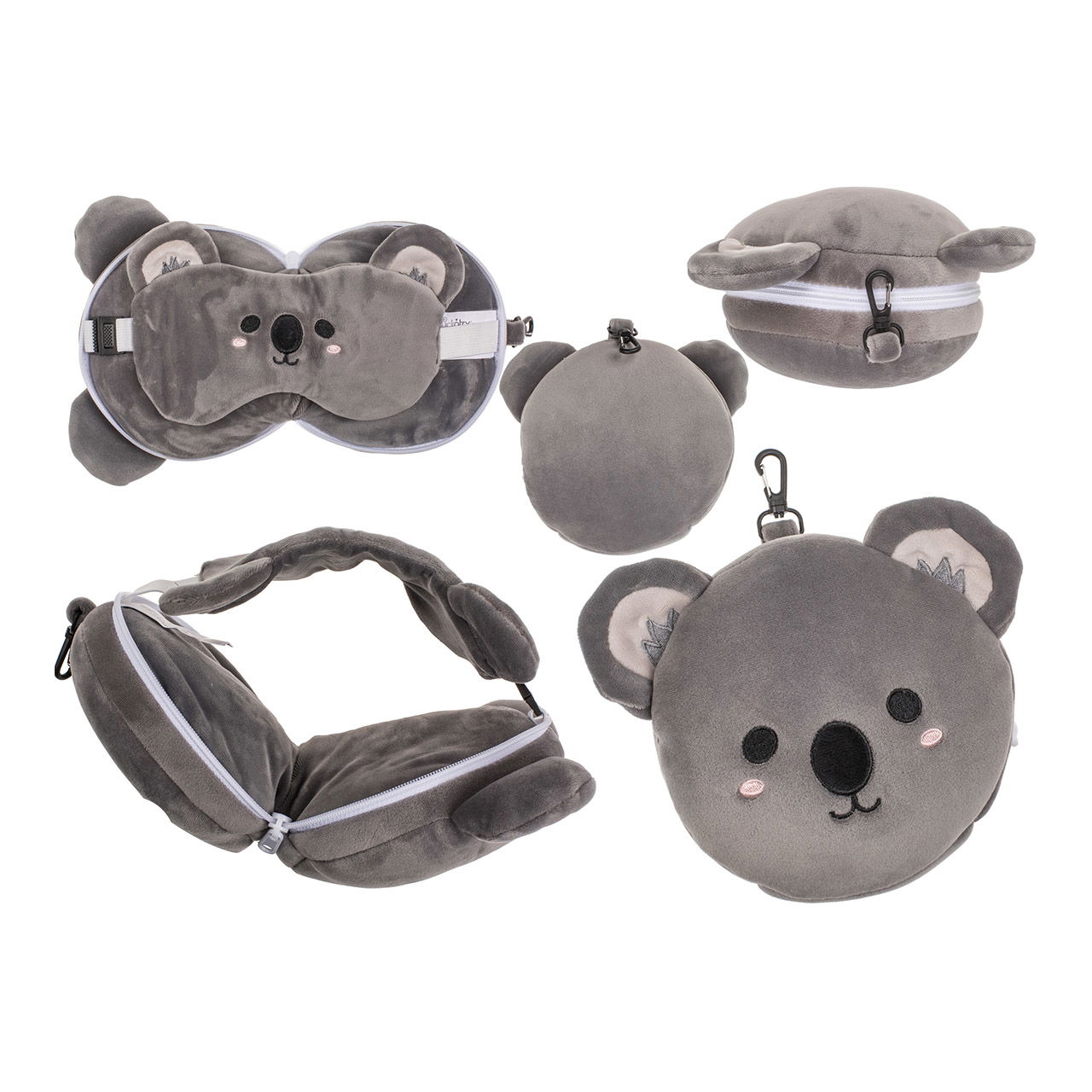 Children plush travel pillow with eye mask koala from textile gray (W/H/D) 15x18x10cm