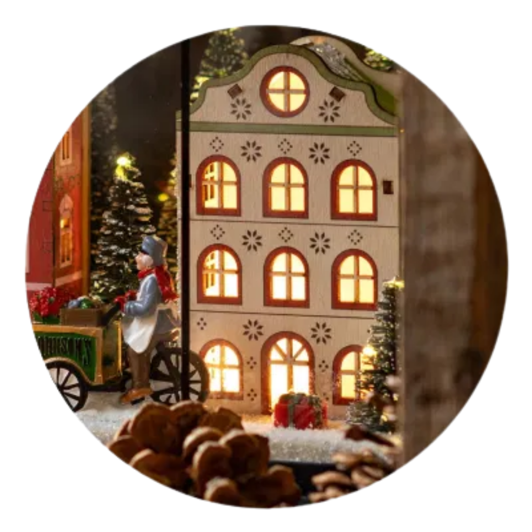 Weihnachtsdeko, Holzhaus, Lichterhaus, Miniaturhaus, Weihnachtsmarkt