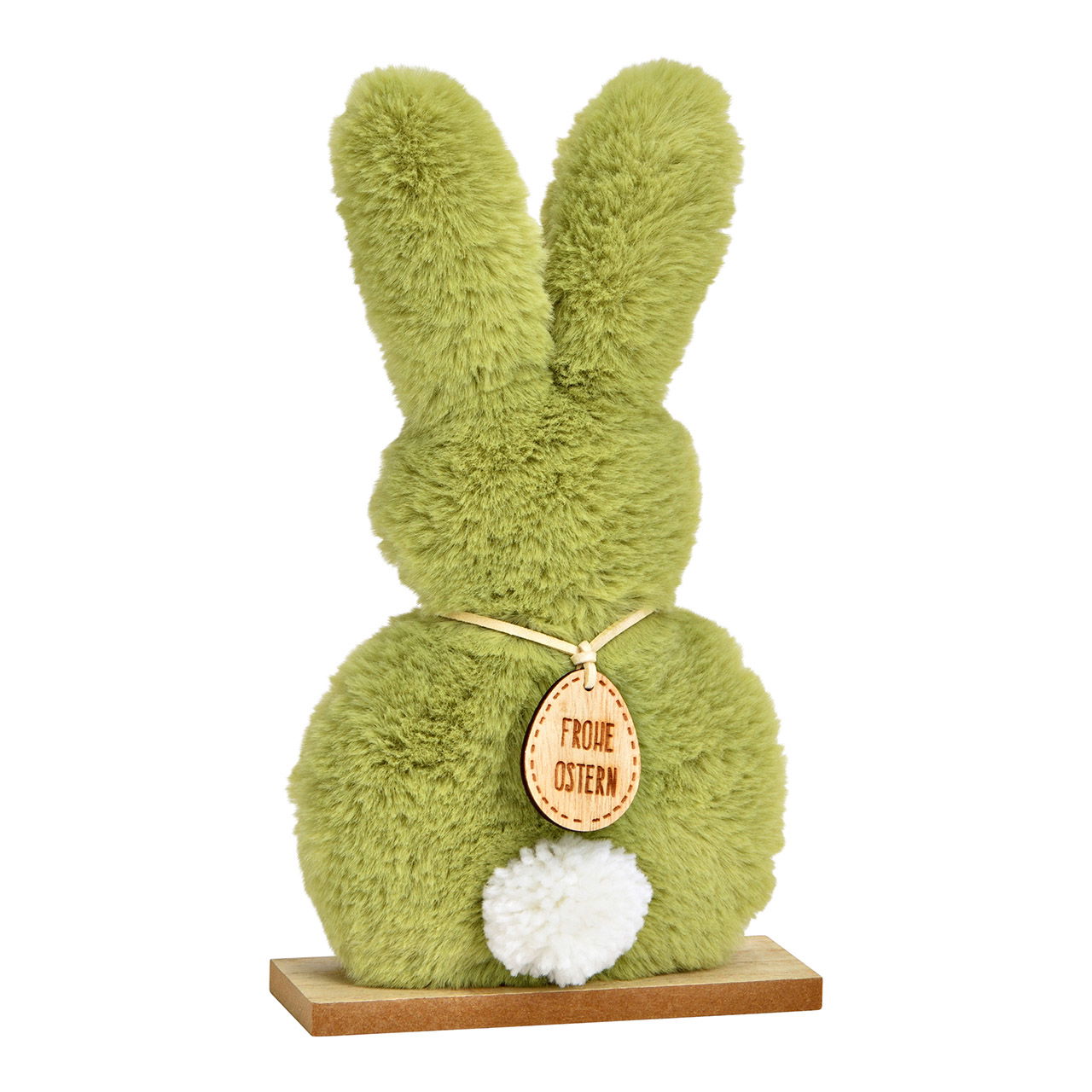 Présentoir Lapin en peluche sur socle en bois vert (L/H/P) 14x25x5cm