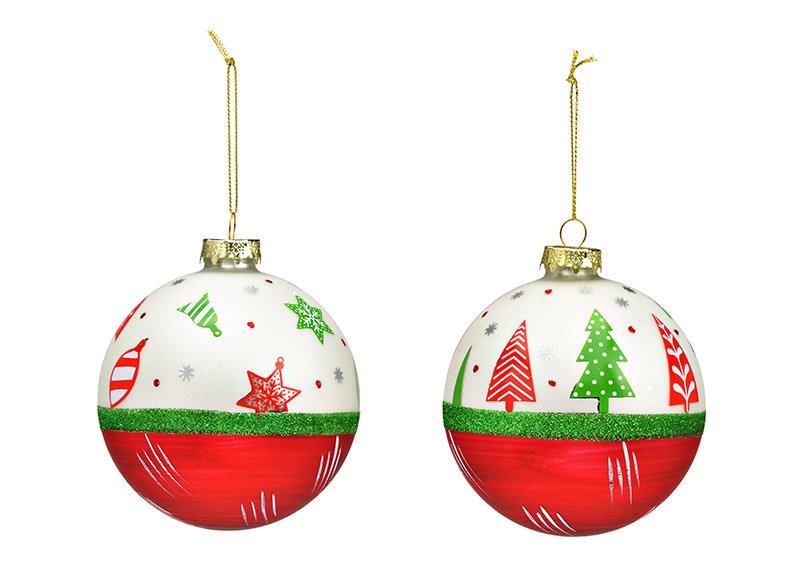 Christmas ball, hanger and fir tree decor of glass colorful 2-fold, Ø10cm