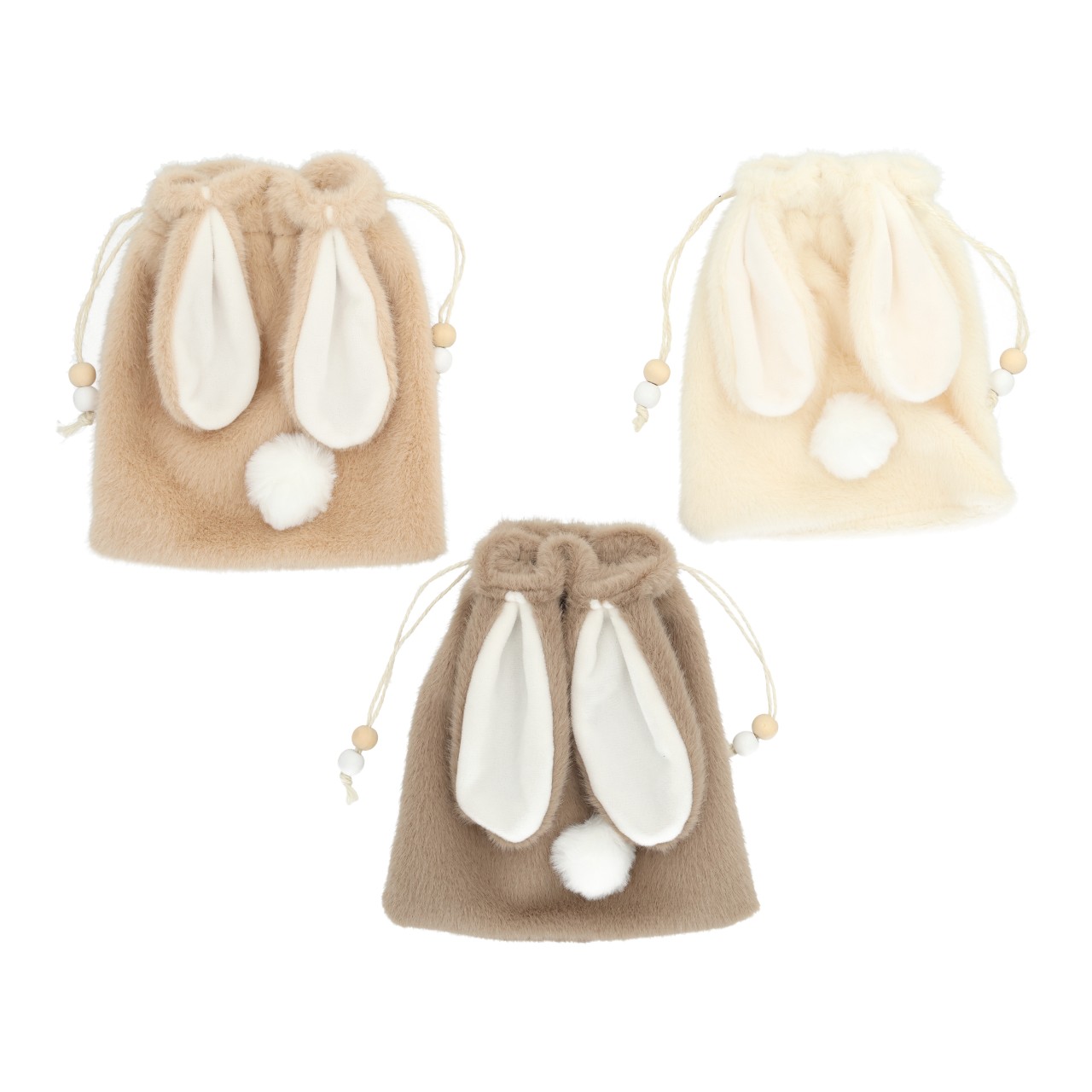 Textiel zakje met konijntjesmotief, beige, 3-delige set (B/H/D) 17x18x4 cm Hundekissen, Kuscheltier, Beutel, Pelz, Ohren