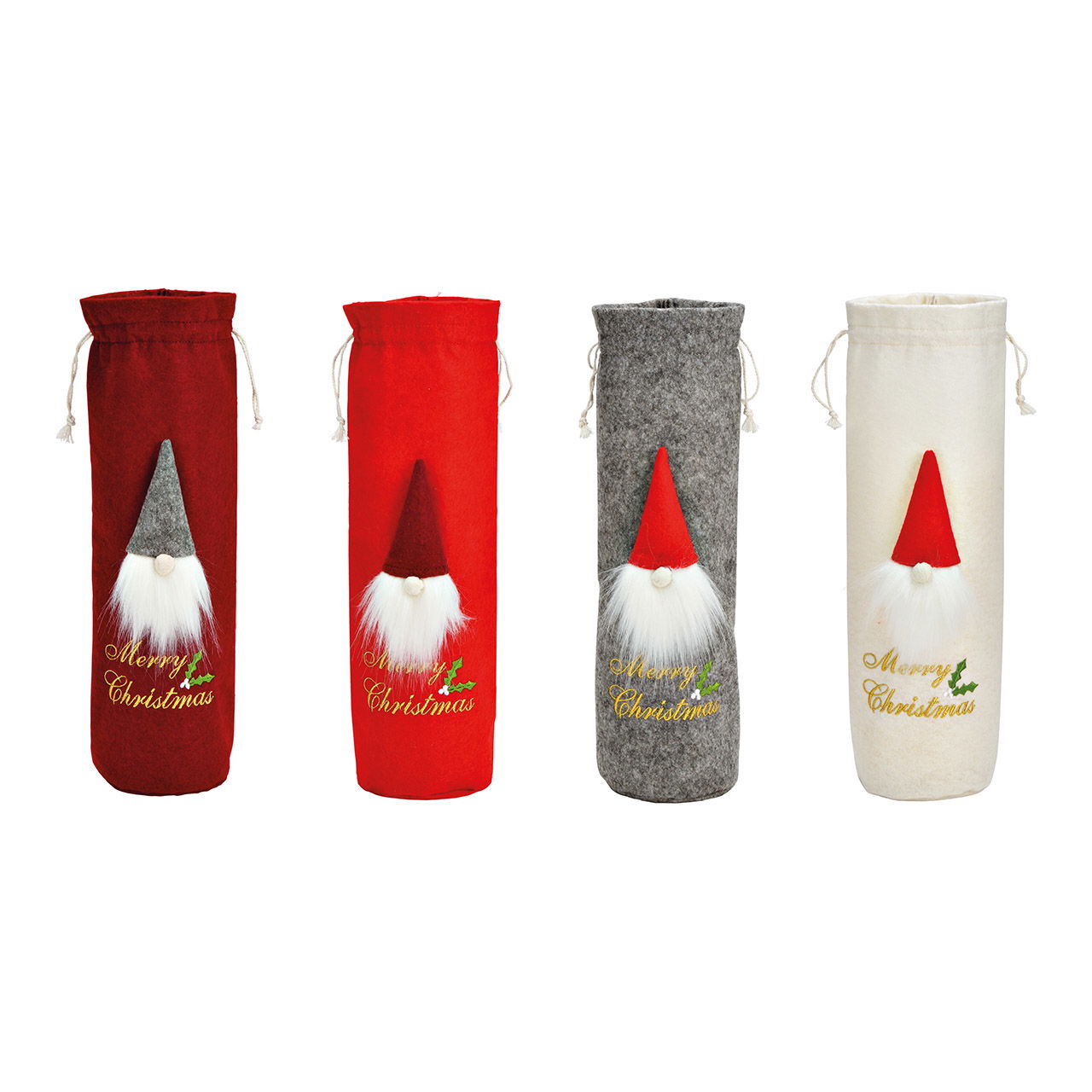 Flaschenbeutel, Wichtel Dekor, Merry Christmas, aus Filz 4-fach, (B/H/T) 9x33x9cm Flaschenbeutel, Wichtel Dekor, Merry Christmas, aus Filz 4-fach, (B/H/T) 9x33x9cm