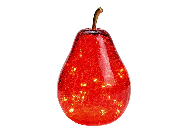 Pear with 20 LED with timer made of glass red(W/H/D) 15x23x15cm