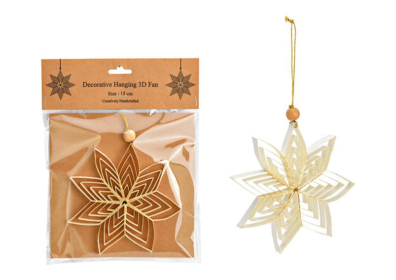 Christmas hanger star 3D of paper / cardboard white (W/H/D) 15x15x1cm