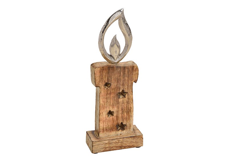 Kaarsenstandaard met metalen vlam gemaakt van hout Bruin (B/H/D) 10x27x5cm
