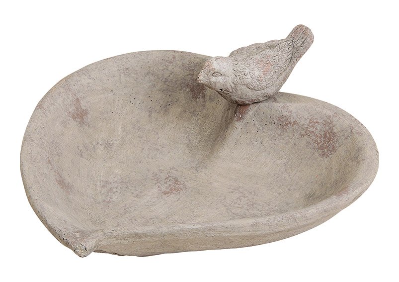 Food bowl for birds out of clay, grey, heart design (w/h/d) 16x10x26cm