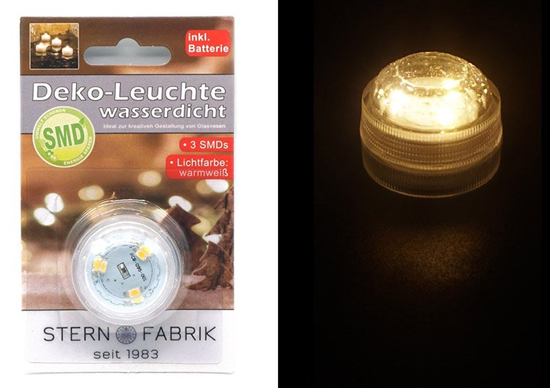 LED-licht SMD waterdicht incl. batterij CR2032, 3SMDs, warm wit (W/H/D) 3x2x3cm