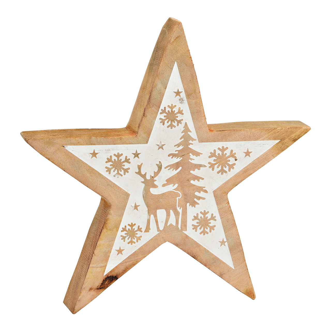 Ster met winterdecoratie van natuurlijk mangohout, wit (B/H/D) 25x25x4cm Sternsymbol, Symbol, Kreuz