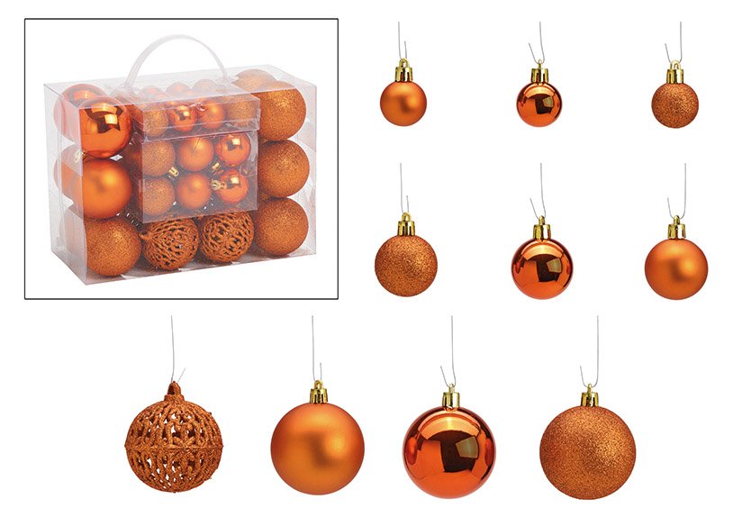 Set de boules de Noël en plastique Cuivre Set de 50, (L/H/P) 23x18x12cm Ø3/4/6cm