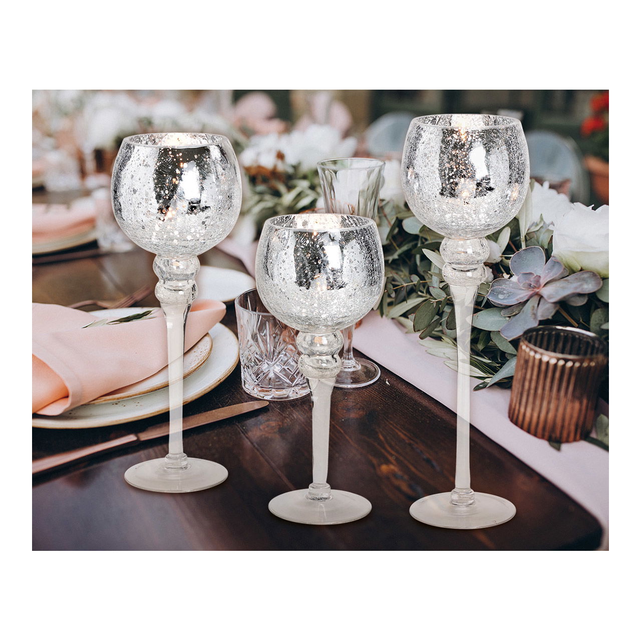 Juego de luces de viento cáliz craquelado plata 30, 35, 40cm x Ø13cm de cristal juego de 3, Juego de luces de viento cáliz craquelado plata 30, 35, 40cm x Ø13cm de cristal juego de 3,