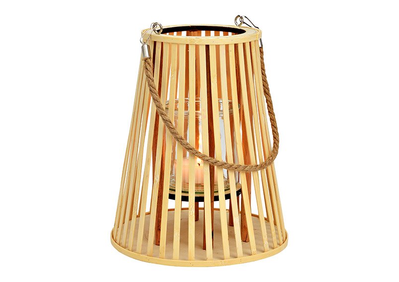 Lantaarn van hout met lantaarn van glas naturel (B/H/D) 22x26x22cm