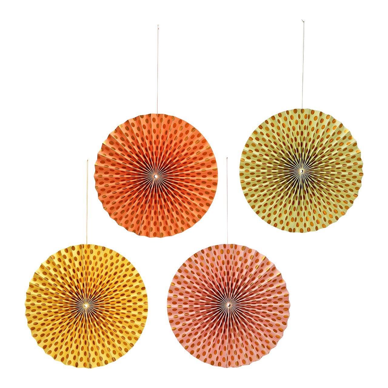 Hanger fan pastel with golden dots made of paper/cardboard, 4-fold, yellow/green/orange/pink (W/H/D) 29x29x2cm