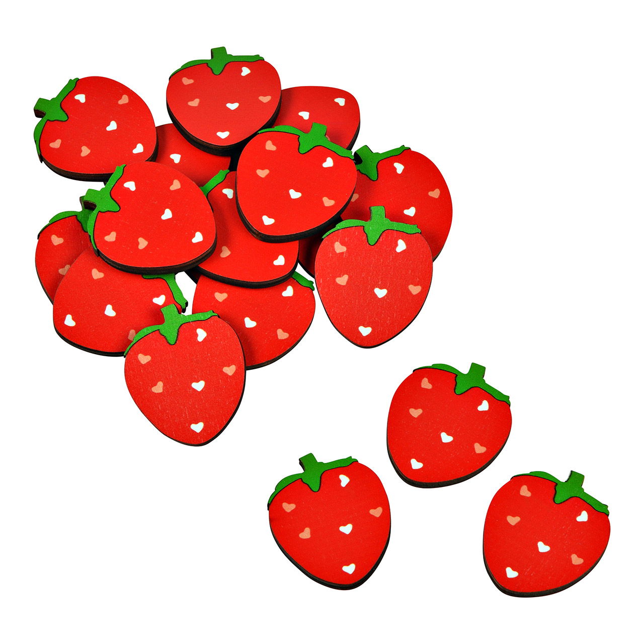 Scattered strawberry 3.5x4x0.5cm, made of wood, set of 18, red (W/H/D) 12x12x1cm