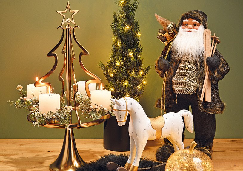 Babbo Natale in tessuto, plastica, nero, oro (L/H/D) 35x80x35cm
