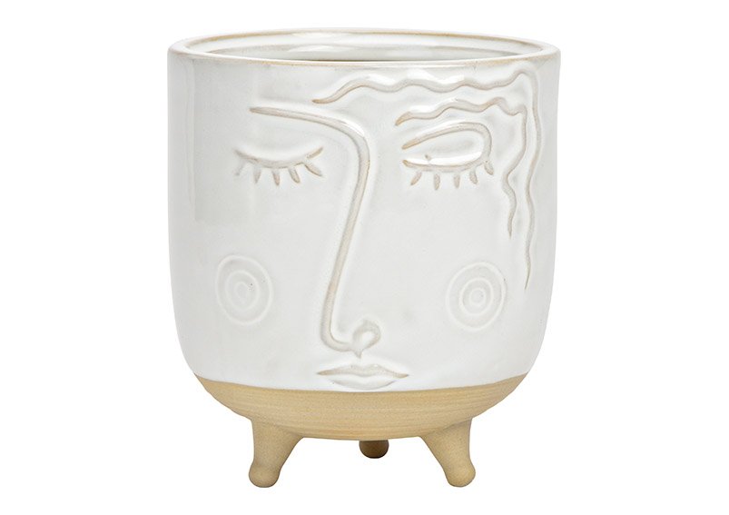 Vase face porcelain White/Beige (W/H/D) 11x13x11cm