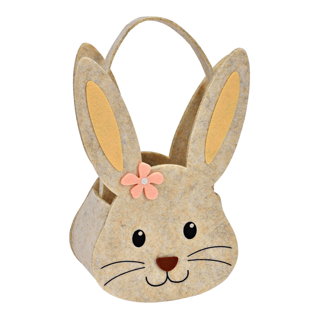 Basket rabbit head with handle made of felt beige (W/H/D) 16x27x11cm