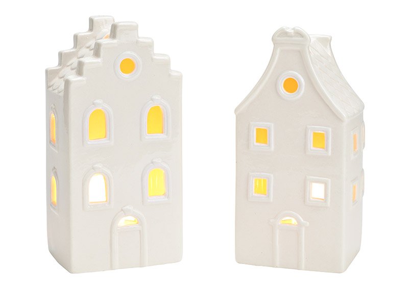 Windlicht Haus aus Porzellan weiß 2-fach, (B/H/T) 8x17x7cm