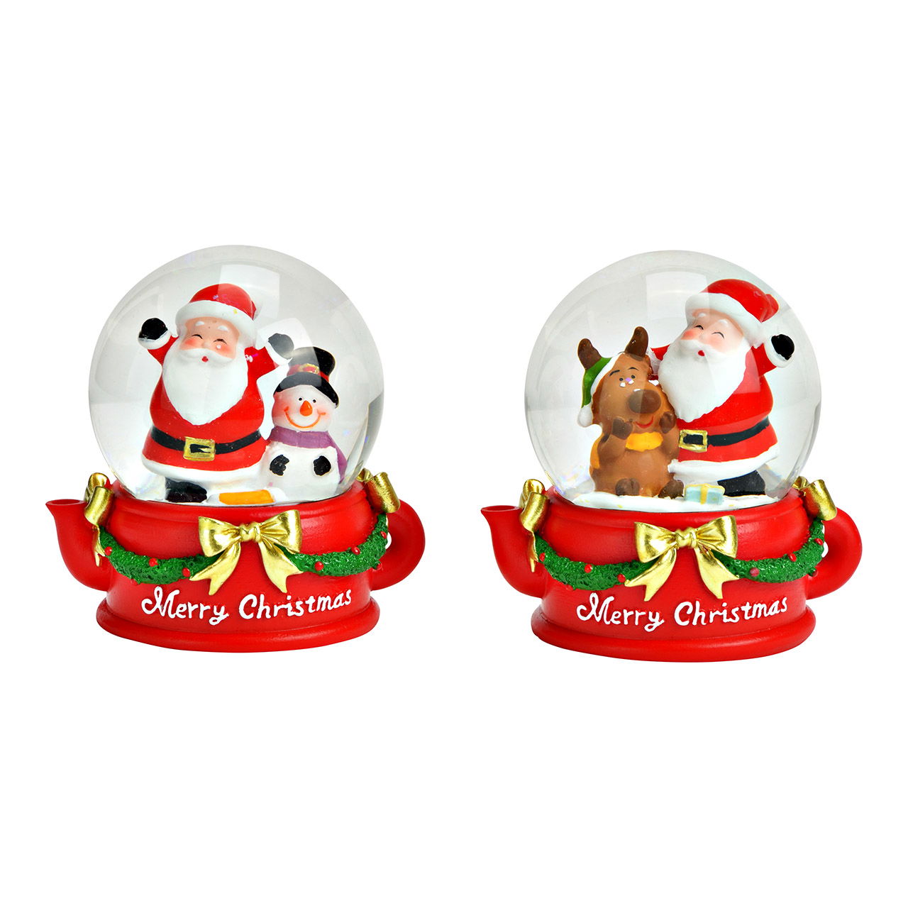 Sneeuwbol Kerstman van poly/glas, 2-voudig, rood (B/H/D) 8x9x7cm