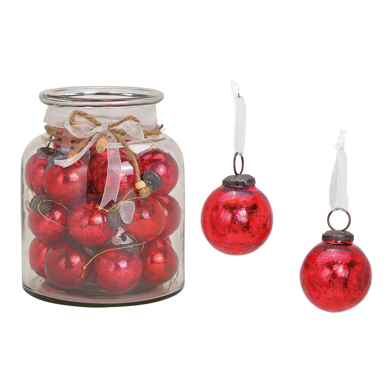 Suspension Boule en verre Rouge (L/H/P) 5x5x5cm 24 pcs. en verre 16x26x16cm