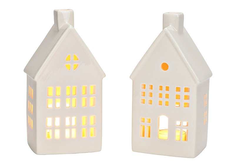 Lichthaus aus Porzellan weiß 2-fach, (B/H/T) 10x19x7cm