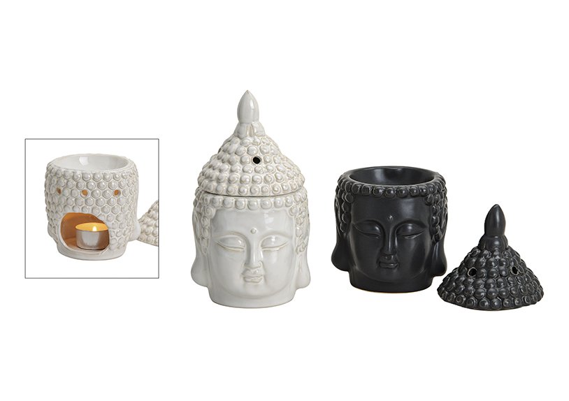 Fragrance burner buddha head ceramic 2-ass. 20x11cm}